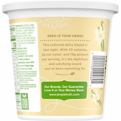 Simple Truth™ Zero Sugar Vanilla Lower Sugar Yogurt Tub Perspective: back