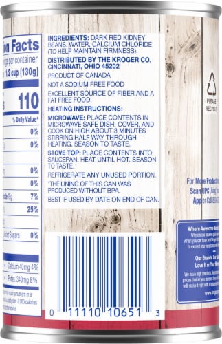 Kroger® No Salt Added Dark Red Kidney Beans Perspective: back