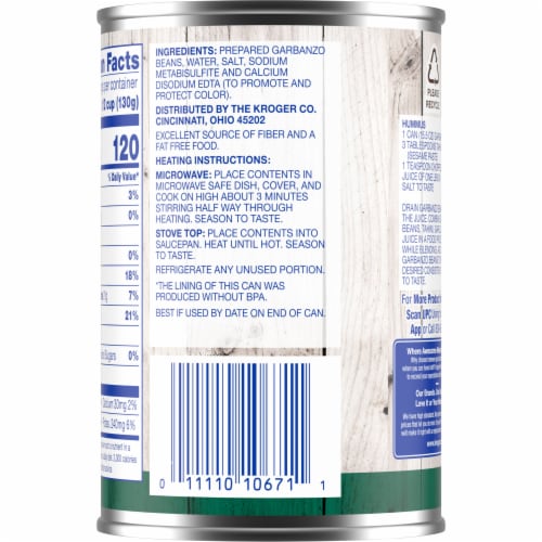 Kroger® Garbanzo Beans Chick Peas Perspective: back