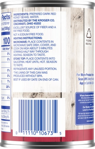 Kroger® No Salt Added Dark Red Kidney Beans Perspective: back