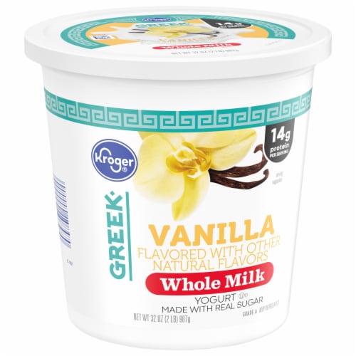 Kroger Vanilla Whole Milke Greek Yogurt Tub Perspective: back
