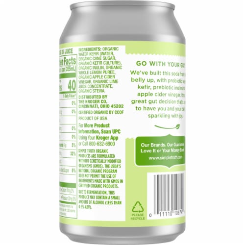 Simple Truth Organic Lemon Lime Probiotic Soda Can Perspective: back