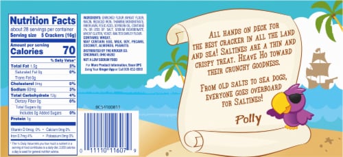 Kroger® Saltines Unsalted Tops Crackers Perspective: back