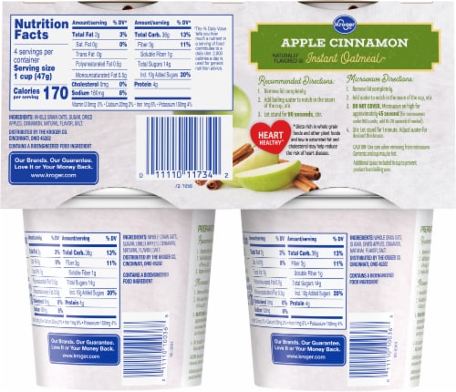Kroger® Apple Cinnamon Naturally Flavored Instant Oatmeal Perspective: back
