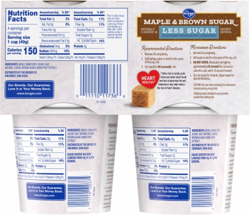 Kroger® Less Sugar Maple & Brown Sugar Instant Oatmeal Cups Perspective: back