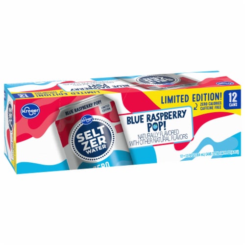 Kroger® Blue Raspberry Pop! Flavored Seltzer Water Cans Perspective: back