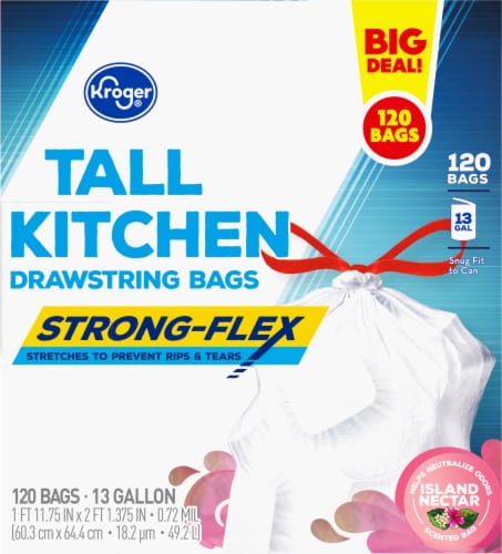 Kroger® Island Nectar Scent Strong-Flex Tall Kitchen 13 Gallon Drawstring Bags Perspective: back
