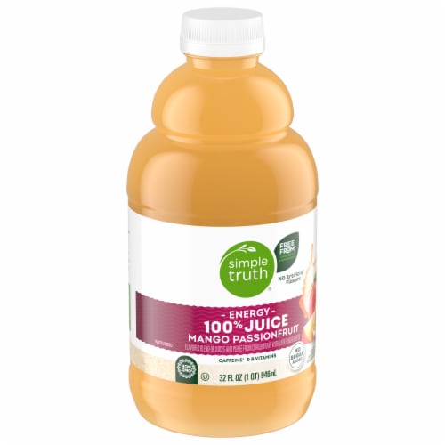 Simple Truth® Energy Mango Passionfruit 100% Juice Bottle Perspective: back