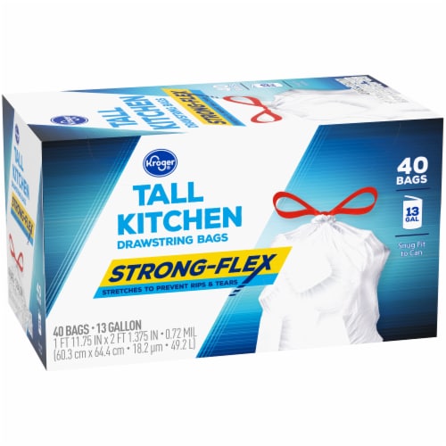 Kroger® 13 Gallon Unscented Strong Flex Tall Kitchen Drawstring Trash Bags Perspective: back