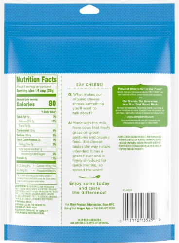 Simple Truth Organic® Low-Moisture Part-Skim Shredded Mozzarella Cheese Perspective: back