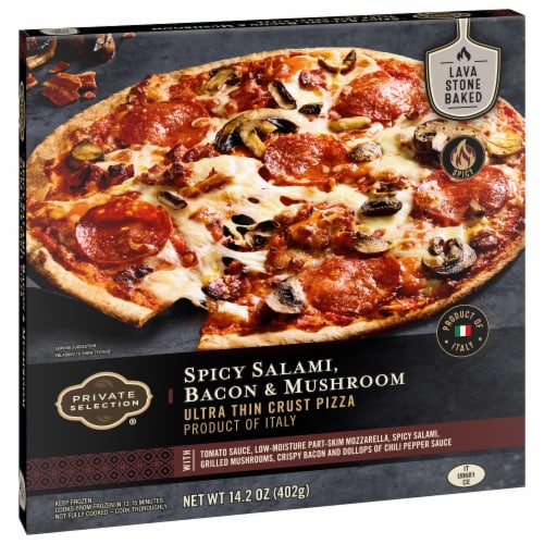 Private Selection® Spicy Salami Bacon & Mushroom Ultra Thin Crust Frozen Pizza Perspective: back