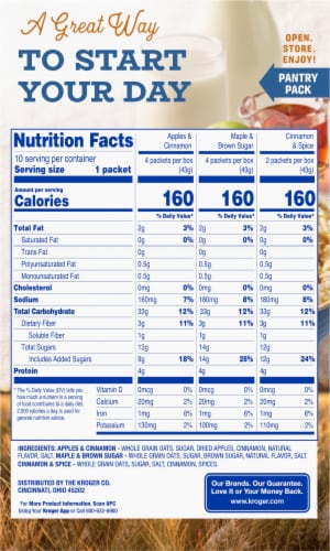 Kroger® Traditional Flavors Variety Pack Instant Oatmeal Perspective: back