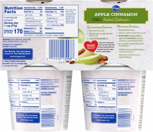 Kroger® Naturally Flavored Apple Cinnamon Instant Oatmeal Perspective: back