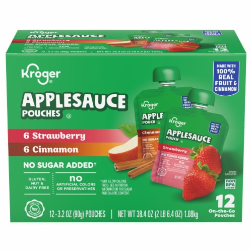 Kroger® No Sugar Added Assorted Strawberry and Cinnamon Applesauce Pouches Perspective: back