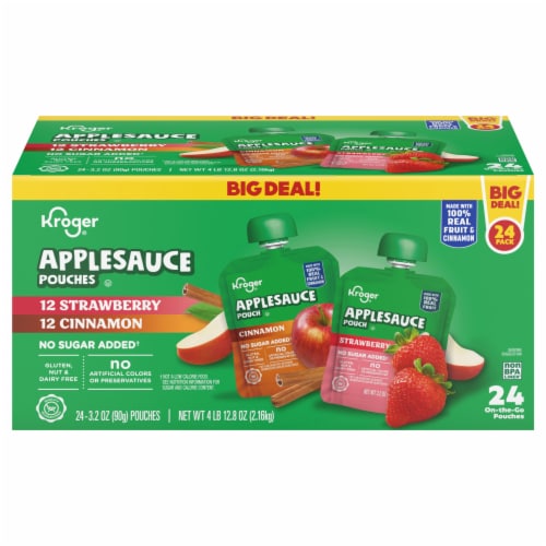 Kroger® No Sugar Added Assorted Strawberry/Cinnamon Applesauce Pouches BIG DEAL! Perspective: back