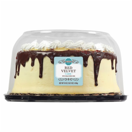 Bakery Fresh Goodness Double Layer Red Velvet Cake with Cream Cheese Icing Perspective: back