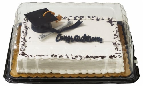 Bakery Fresh Graduation White Sheet Cake with Buttercreme Icing Perspective: back