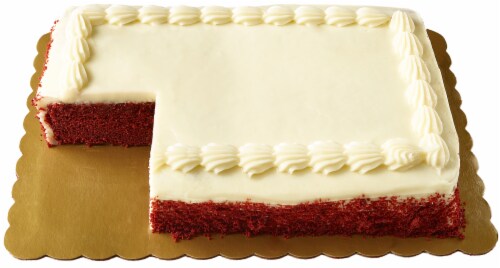 Bakery Fresh Red Velvet Cake With Cream Cheese Icing Perspective: back