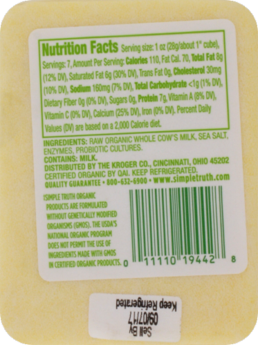 Simple Truth Organic™ Grass-Fed Raw Milk Cheddar Cheese Perspective: back
