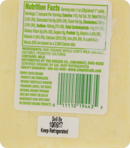 Simple Truth Organic™ Grass-Fed Raw Milk Monterey Jack Cheese Perspective: back