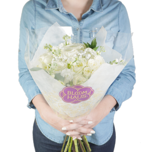 Bloom Haus Classic Rose Bouquet - White, 15-stem