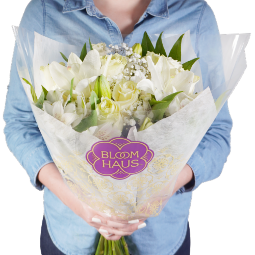 Bloom Haus™ 12 Plus Rose Bouquet - White Perspective: back