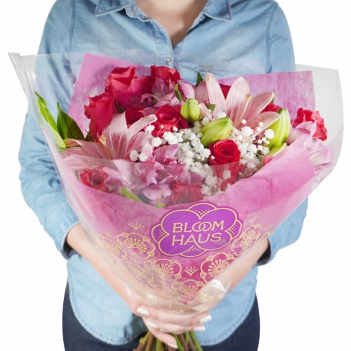 Bloom Haus™ 12 Plus Rose Bouquet - Hot Pink Perspective: back