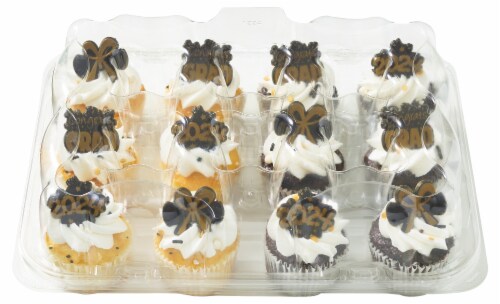 Bakery Fresh Chocolate & White Cupcakes with Buttercreme Icing Perspective: back