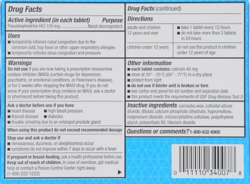 Kroger®  Maximum Strength 12 Hour Non Drowsy Decongestant Coated Caplets Perspective: back