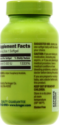 Kroger® Vitamin E Softgels 400 IU Perspective: back