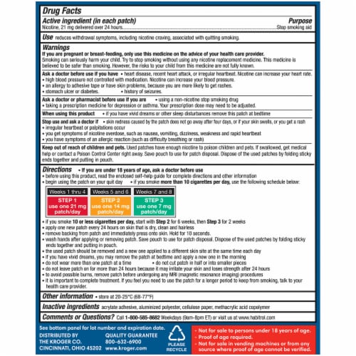 Kroger® Step 1 Stop Smoking Aid Nicotine Transdermal System 21mg Patches Perspective: back