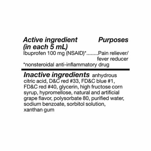 Kroger® Children's Pain Reliever and Fever Reducer Ibuprofen Liquid Grape Flavored 100mg Perspective: back