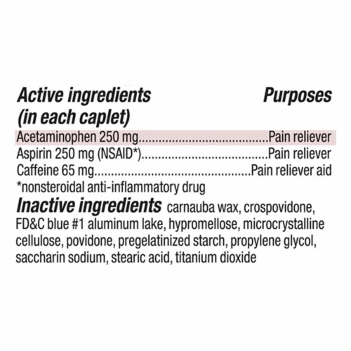 Kroger® Migraine Relief Acetaminophen and Aspirin Coated Caplets Perspective: back