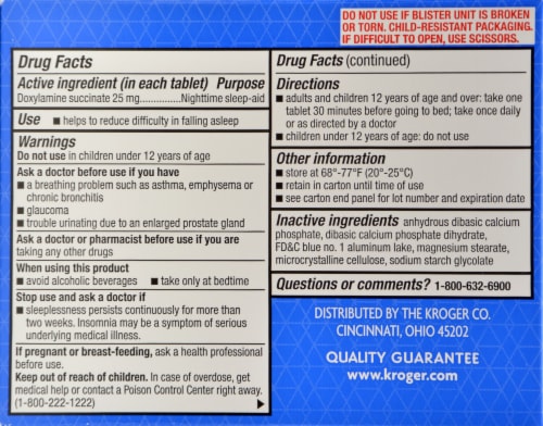 Kroger®  Sleep Aid Tablets Perspective: back