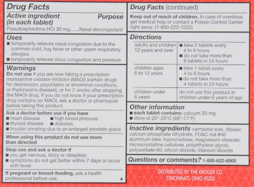 Kroger®  Non-Drowsy Maximum Strength Nasal Decongestant Tablets Perspective: back