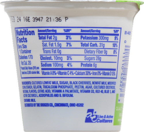 Kroger® Black Cherry Fruit on the Bottom Grade A Lowfat Yogurt Perspective: back