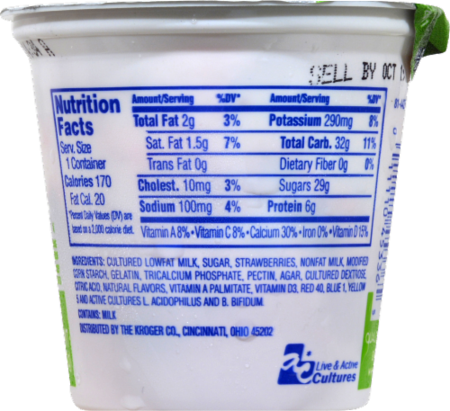 Kroger® Strawberry Fruit on the Bottom Grade A Lowfat Yogurt Perspective: back