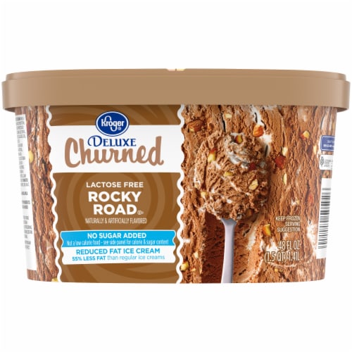 Kroger® Deluxe Churned No Sugar Added Reduced Fat Lactose Free Rocky Road Ice Cream Tub Perspective: back