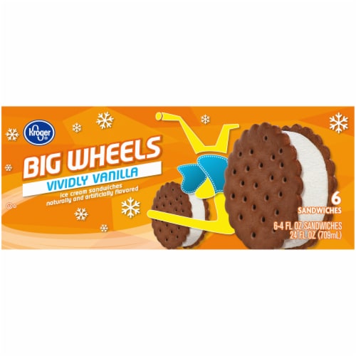 Kroger® Big Wheels Vividly Vanilla Ice Cream Sandwiches 6 Ct Box Perspective: back