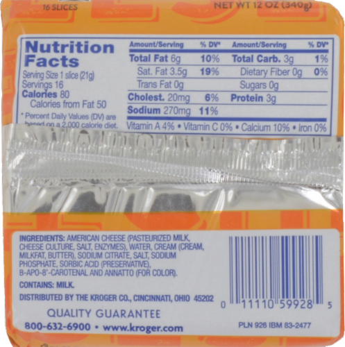 Kroger® Deluxe American Cheese Slices Perspective: back