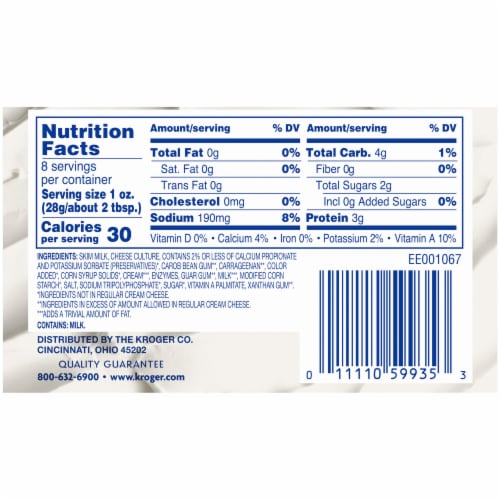 Kroger® Fat Free Original Cream Cheese Perspective: back