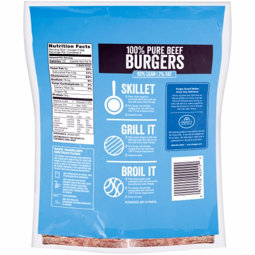 Kroger 93% Lean 7% Fat Frozen Ground Beef Burgers Perspective: back