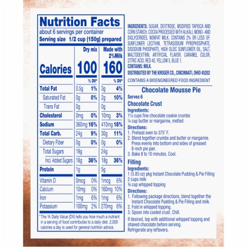 Kroger® Instant Chocolate Flavored Pudding and Pie Filling Perspective: back
