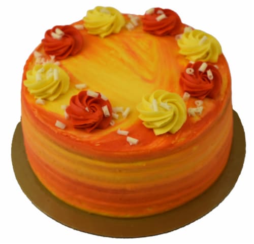 Bakery Fresh Yellow Cake with Orange and Yellow Buttercreme Icing Perspective: back