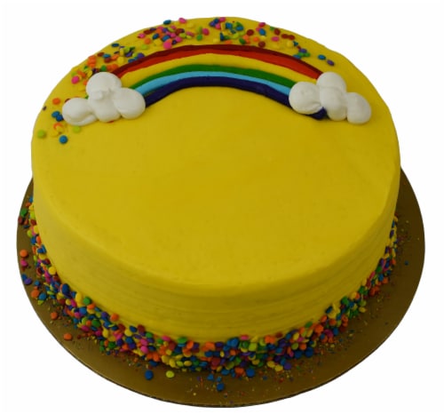 Bakery Fresh Yellow Buttercreme Icing Rainbow Cake Perspective: back