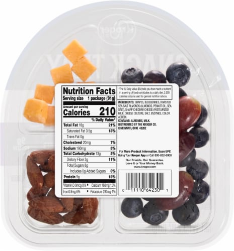 Kroger® Grapes Blueberries Sea Salt Almonds and Sharp Cheddar Snack Tray Perspective: back