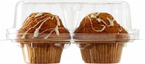 Bakery Fresh Carrot Orange Muffins With Drizzle Icing Perspective: back