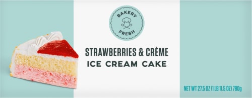 Bakery Fresh Strawberries and Creme Ice Cream Cake Perspective: back