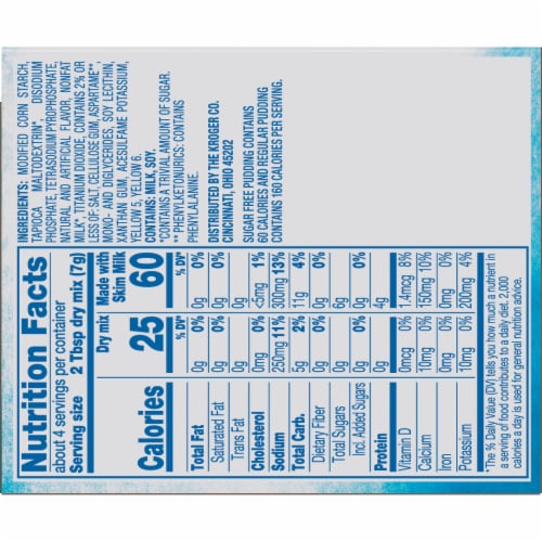 Kroger® Instant Sugar Free Vanilla Pudding & Pie Filling Perspective: back