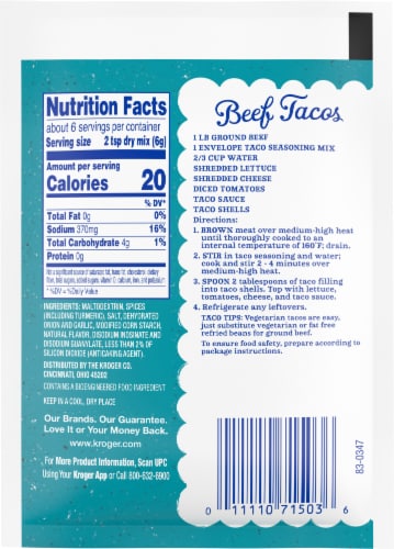 Kroger® Original Taco Seasoning Perspective: back